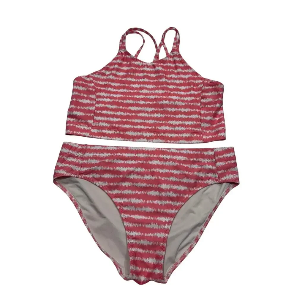 Z by Zella Girl‎ Strappy 2-piece Swimsuit Size 16 Pink Static Shibori Print